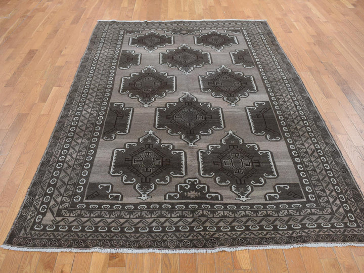 6'3" x 9'10" Vintage Hand Knotted Grey Wool Rectangle Oriental Rug - MOA10287964
