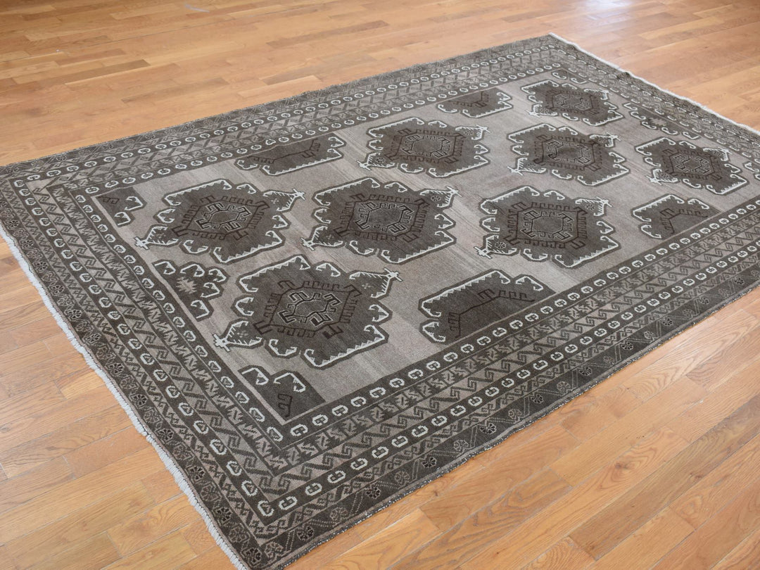 6'3" x 9'10" Vintage Hand Knotted Grey Wool Rectangle Oriental Rug - MOA10287964