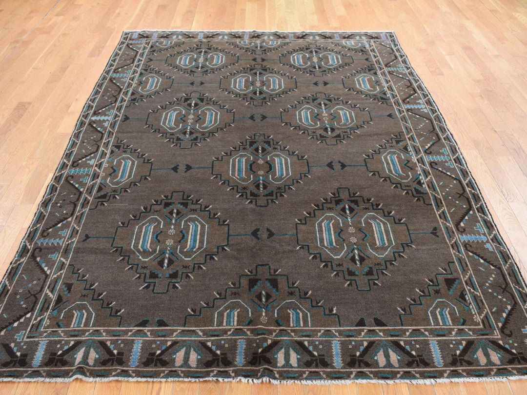 6'8" x 9'9" New Hand Knotted Brown Wool Rectangle Oriental Rug - MOA10287968
