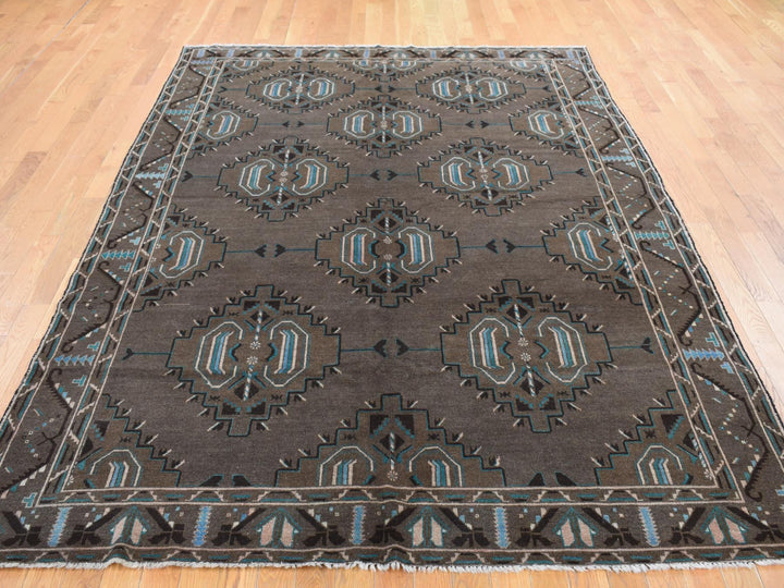 6'8" x 9'9" New Hand Knotted Brown Wool Rectangle Oriental Rug - MOA10287968