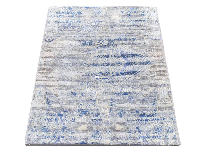2'0" x 3'1" New Hand Knotted Blue Wool & Silk Rectangle Oriental Rug - MOA10287972