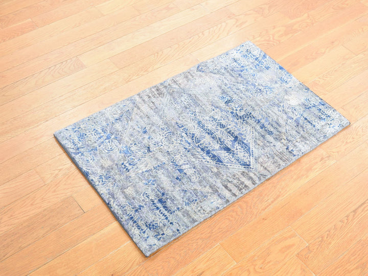 2'0" x 3'1" New Hand Knotted Blue Wool & Silk Rectangle Oriental Rug - MOA10287972
