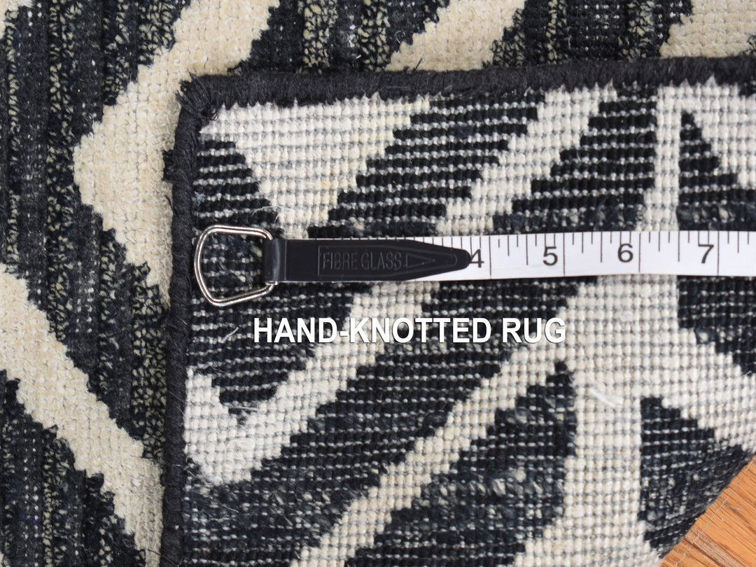 2'2" x 2'2" New Hand Knotted Black Wool & Silk Square Oriental Rug - MOA10287990