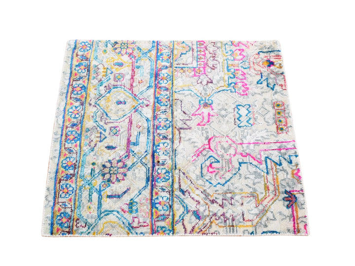 2'0" x 2'0" New Hand Knotted Ivory Wool & Silk Square Oriental Rug - MOA10287991