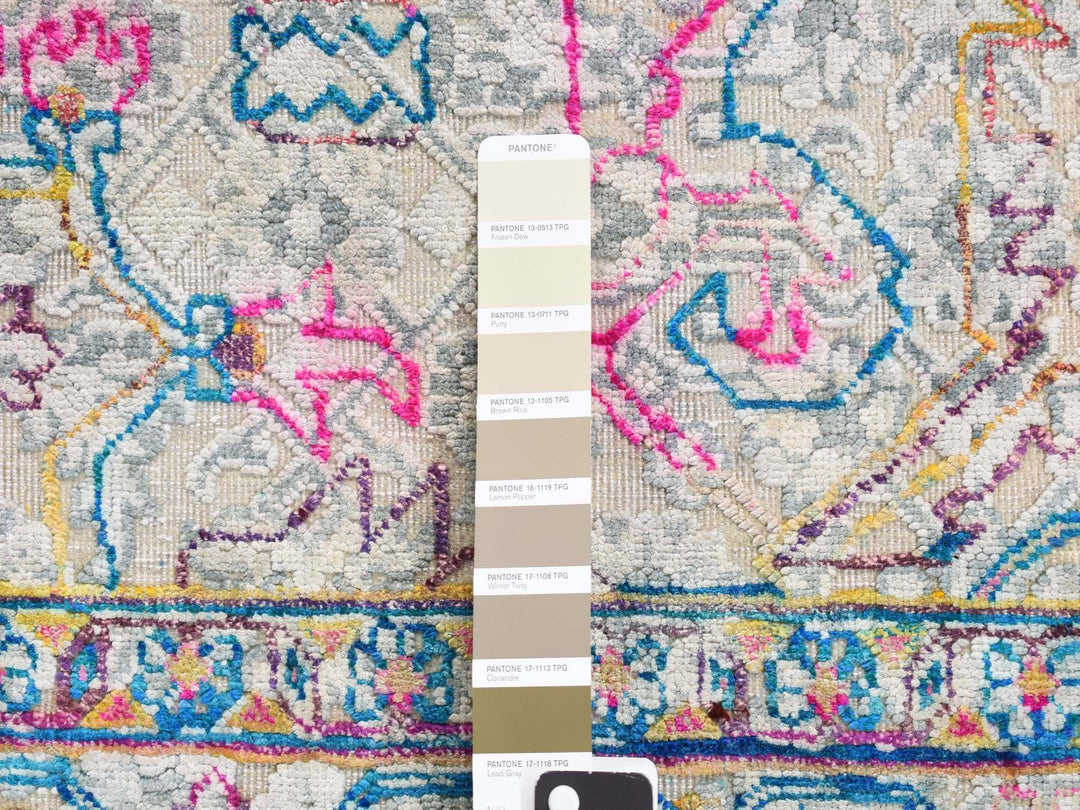 2'0" x 2'0" New Hand Knotted Ivory Wool & Silk Square Oriental Rug - MOA10287991