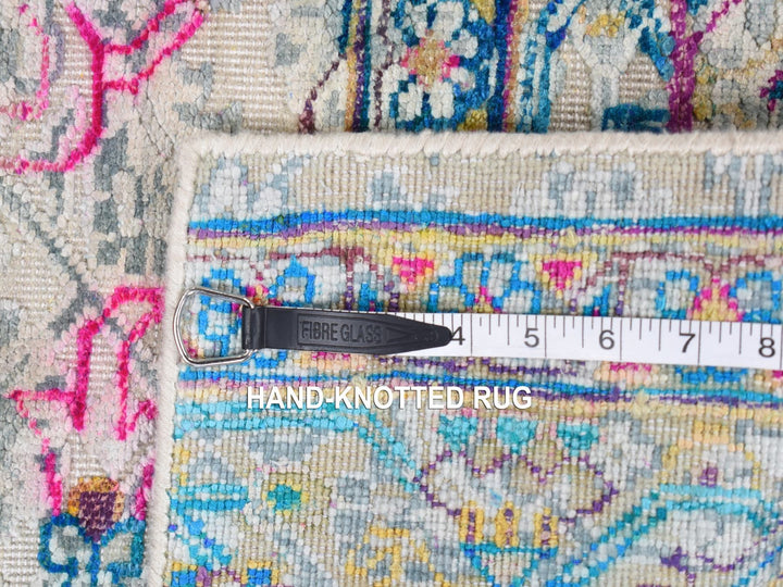 2'0" x 2'0" New Hand Knotted Ivory Wool & Silk Square Oriental Rug - MOA10287991