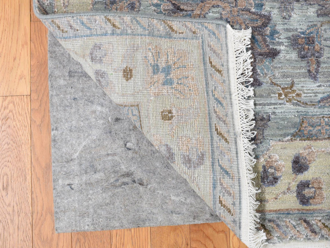 11'8" x 15'3" New Hand Knotted Green Wool & Silk Rectangle Oriental Rug - MOA10287993