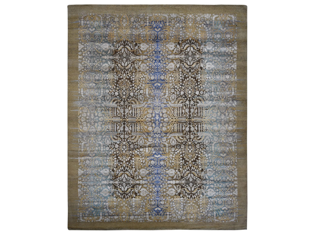 12'2" x 15'4" New Hand Knotted Brown Wool & Silk Rectangle Oriental Rug - MOA10287995