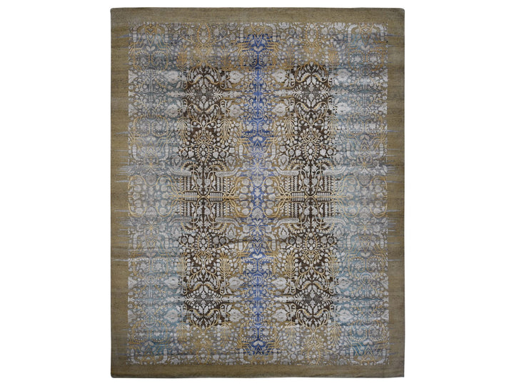 12'2" x 15'4" New Hand Knotted Brown Wool & Silk Rectangle Oriental Rug - MOA10287995