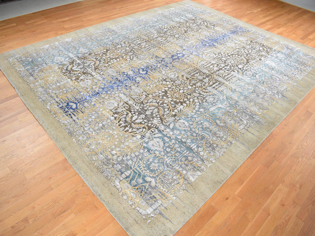 12'2" x 15'4" New Hand Knotted Brown Wool & Silk Rectangle Oriental Rug - MOA10287995