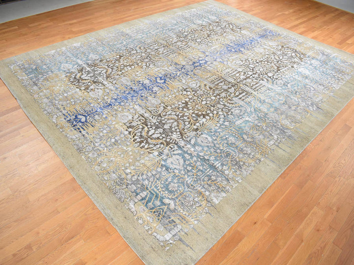 12'2" x 15'4" New Hand Knotted Brown Wool & Silk Rectangle Oriental Rug - MOA10287995