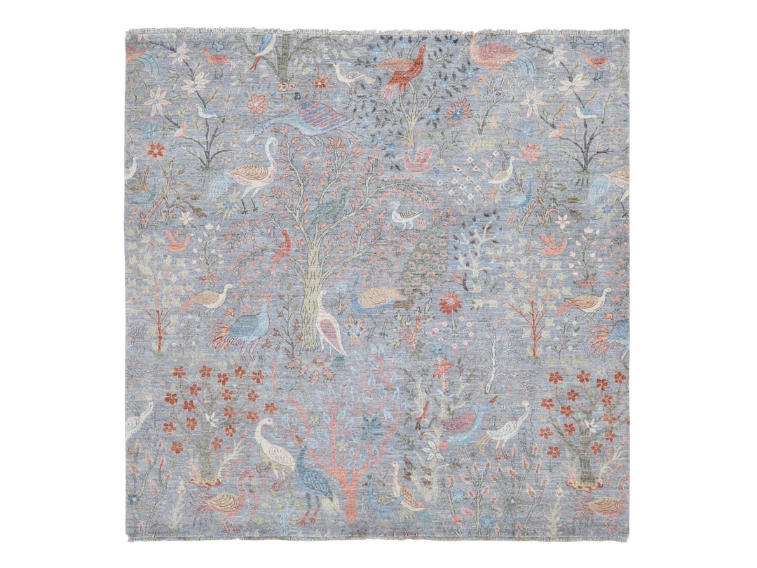 8'0" x 8'0" New Hand Knotted Grey Wool Square Oriental Rug - MOA10287996