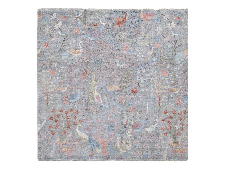 8'0" x 8'0" New Hand Knotted Grey Wool Square Oriental Rug - MOA10287996