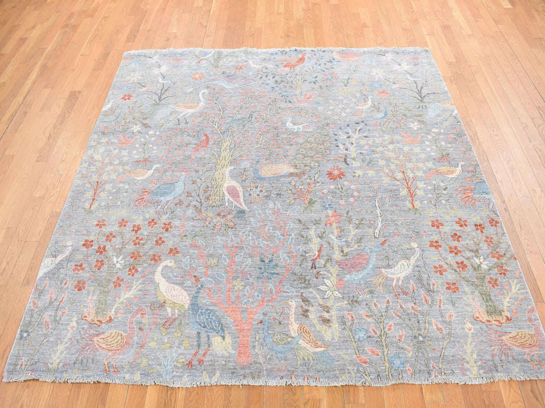 8'0" x 8'0" New Hand Knotted Grey Wool Square Oriental Rug - MOA10287996