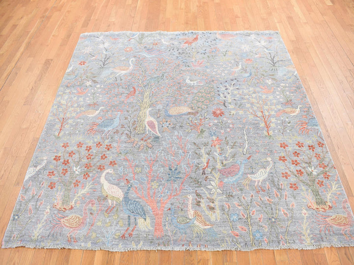 8'0" x 8'0" New Hand Knotted Grey Wool Square Oriental Rug - MOA10287996