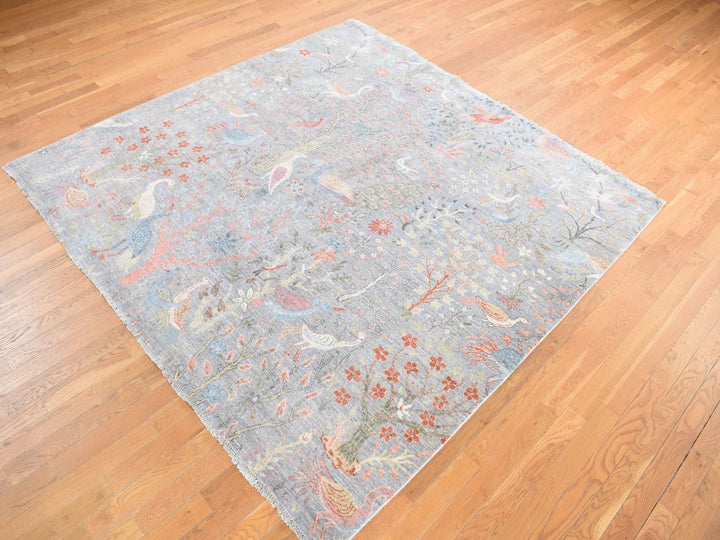 8'0" x 8'0" New Hand Knotted Grey Wool Square Oriental Rug - MOA10287996