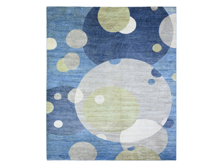 8'2" x 9'7" New Hand Knotted Blue Wool Rectangle Oriental Rug - MOA10288009