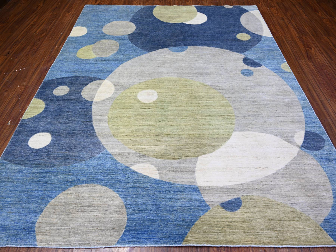 8'2" x 9'7" New Hand Knotted Blue Wool Rectangle Oriental Rug - MOA10288009