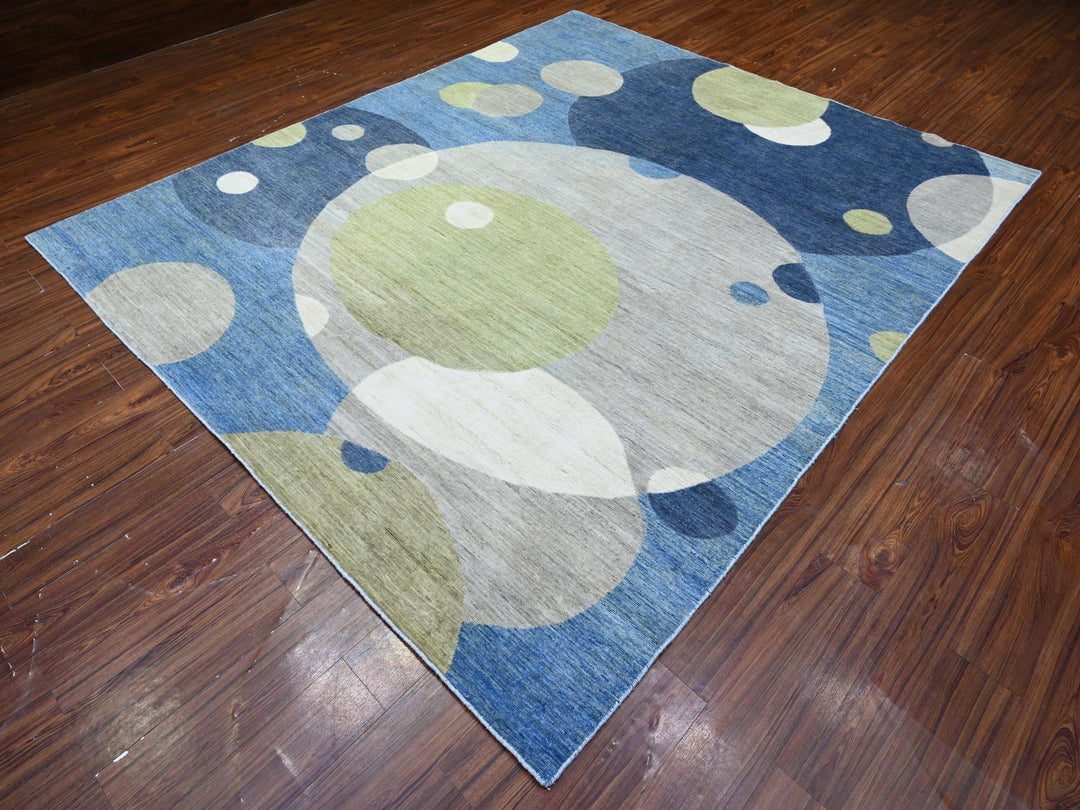 8'2" x 9'7" New Hand Knotted Blue Wool Rectangle Oriental Rug - MOA10288009