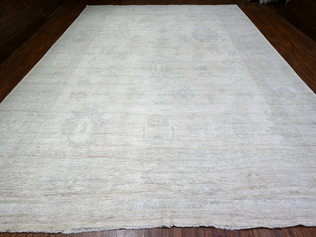 11'11" x 15'10" New Hand Knotted Ivory Wool Rectangle Oriental Rug - MOA10288017