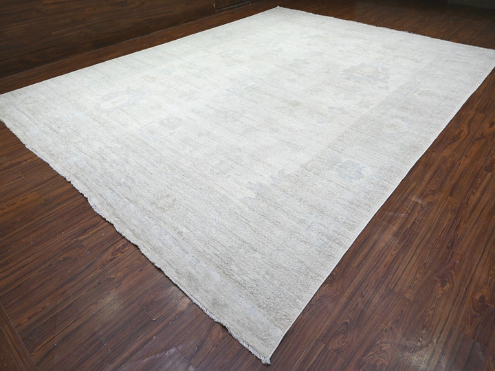 11'11" x 15'10" New Hand Knotted Ivory Wool Rectangle Oriental Rug - MOA10288017