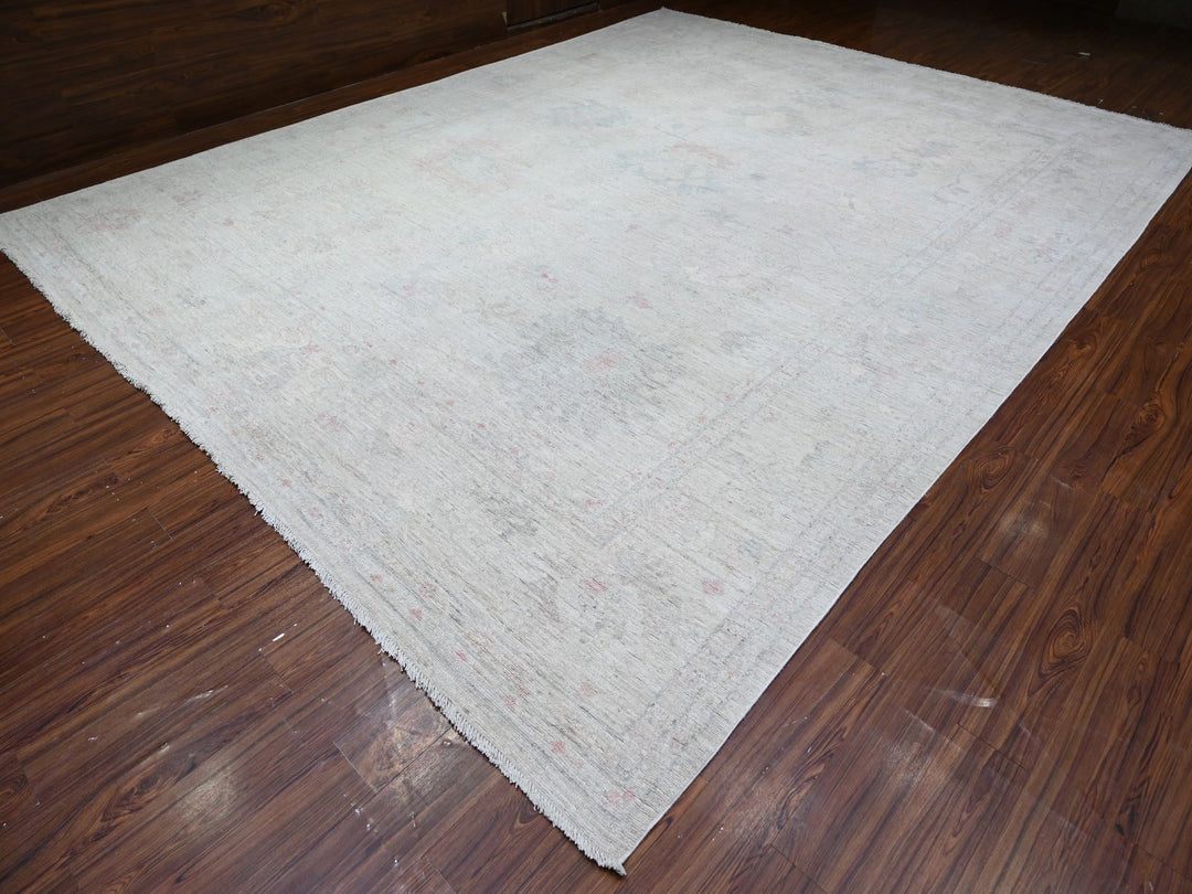11'11" x 15'0" New Hand Knotted Ivory Wool Rectangle Oriental Rug - MOA10288026