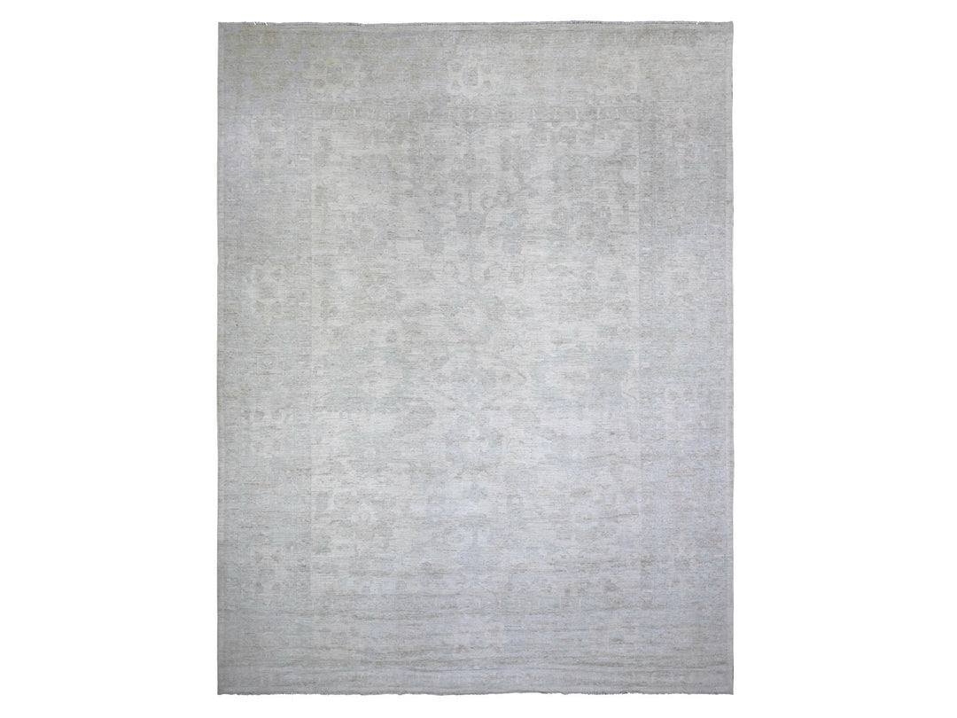 11'8" x 15'2" New Hand Knotted Ivory Wool Rectangle Oriental Rug - MOA10288027