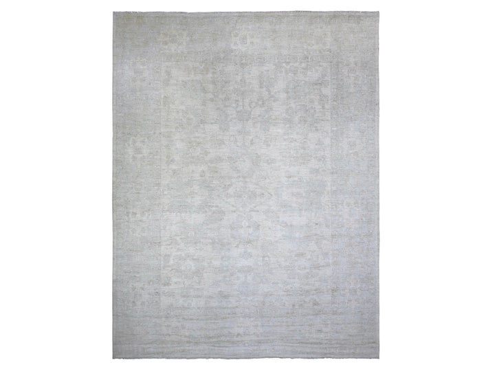 11'8" x 15'2" New Hand Knotted Ivory Wool Rectangle Oriental Rug - MOA10288027