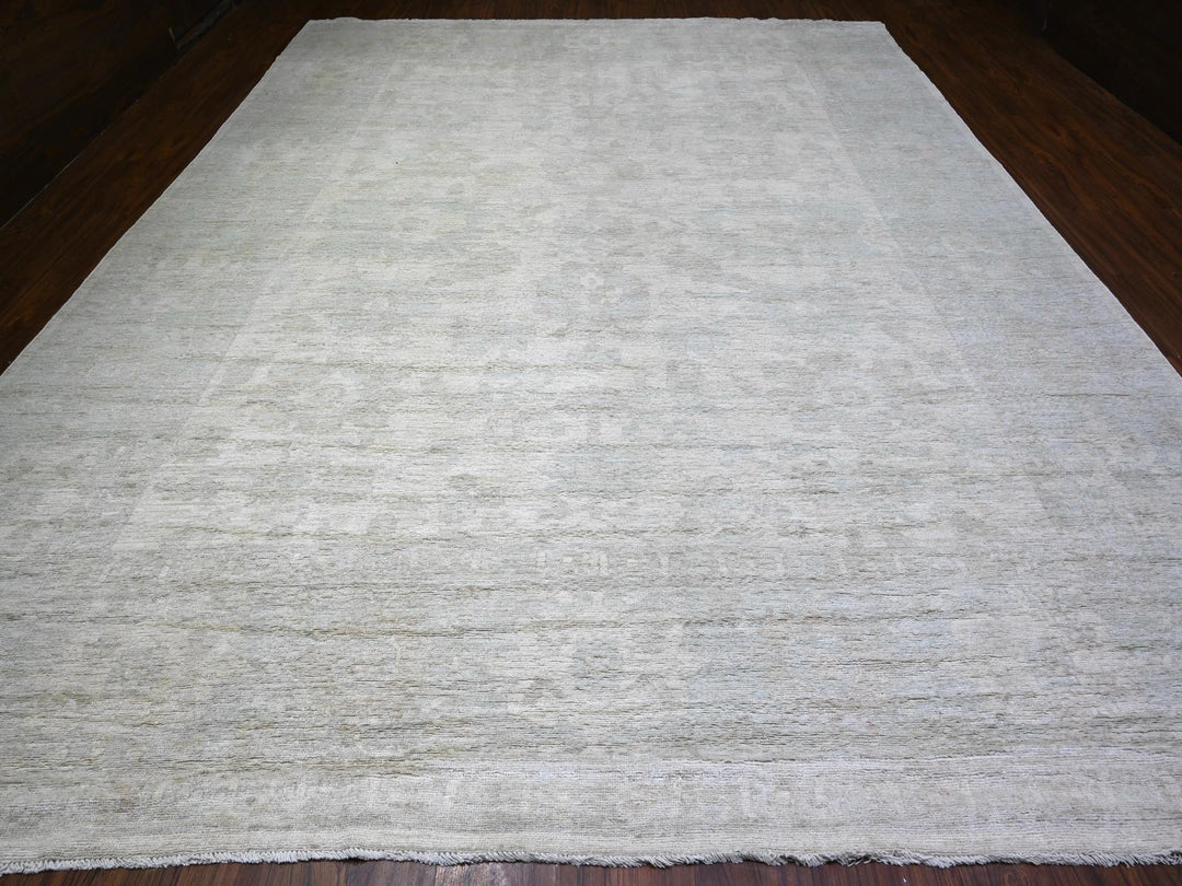 11'8" x 15'2" New Hand Knotted Ivory Wool Rectangle Oriental Rug - MOA10288027