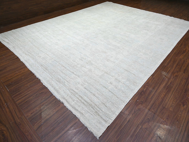 11'8" x 15'2" New Hand Knotted Ivory Wool Rectangle Oriental Rug - MOA10288027