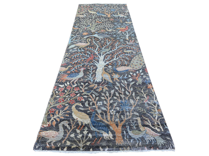 3'11" x 12'0" New Hand Knotted Black Wool Runner Oriental Rug - MOA10288031