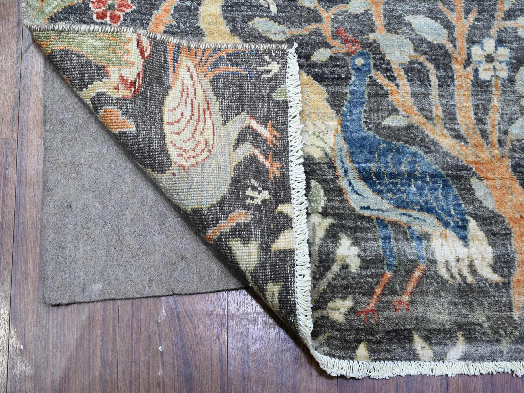 3'11" x 12'0" New Hand Knotted Black Wool Runner Oriental Rug - MOA10288031