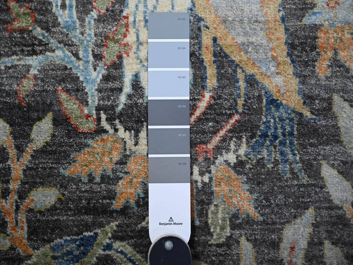 3'11" x 12'0" New Hand Knotted Black Wool Runner Oriental Rug - MOA10288031