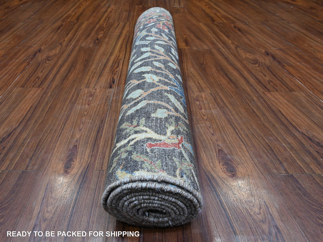 3'11" x 12'0" New Hand Knotted Black Wool Runner Oriental Rug - MOA10288031