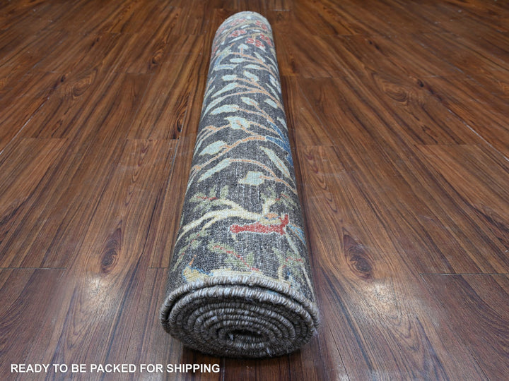 3'11" x 12'0" New Hand Knotted Black Wool Runner Oriental Rug - MOA10288031