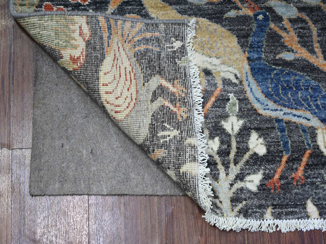 4'1" x 11'11" New Hand Knotted Black Wool Runner Oriental Rug - MOA10288033