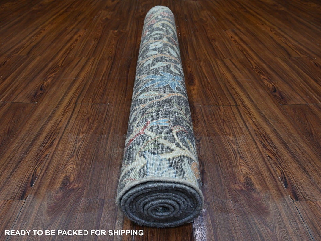 4'1" x 11'11" New Hand Knotted Black Wool Runner Oriental Rug - MOA10288033
