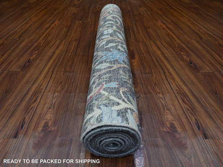 4'1" x 11'11" New Hand Knotted Black Wool Runner Oriental Rug - MOA10288033