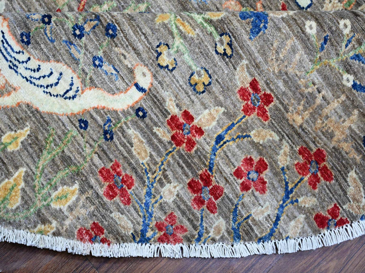 7'7" x 7'8" New Hand Knotted Grey Wool Round Oriental Rug - MOA10288041