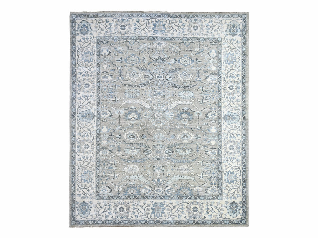 8'3" x 9'11" New Hand Knotted Grey Wool Rectangle Oriental Rug - MOA10288045
