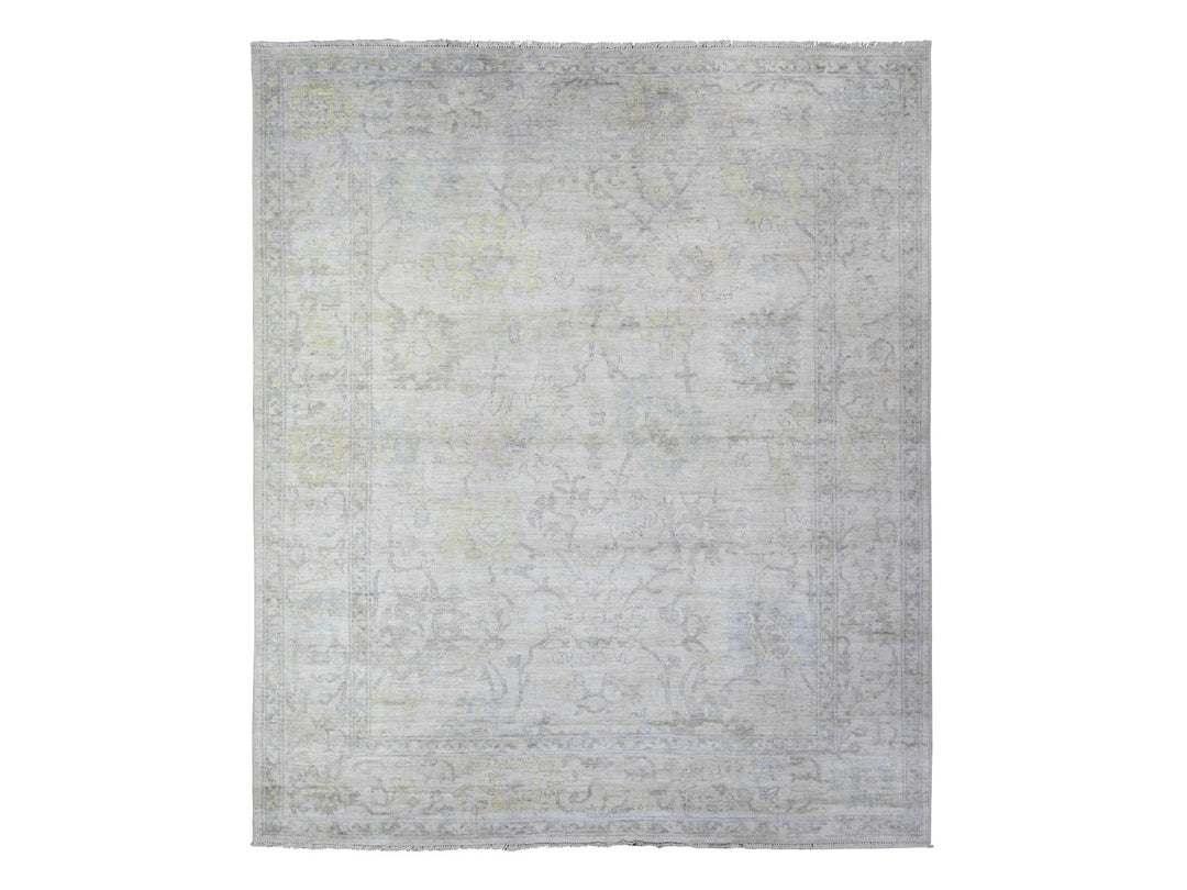 8'0" x 9'5" New Hand Knotted Grey Wool Rectangle Oriental Rug - MOA10288050