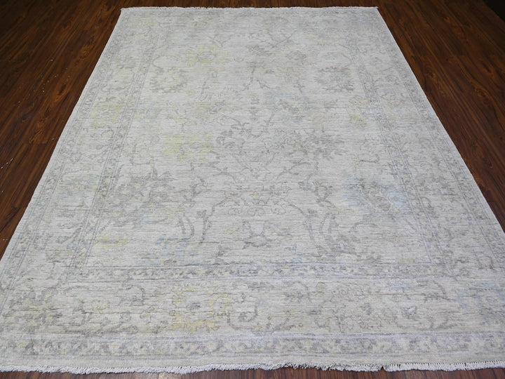 8'0" x 9'5" New Hand Knotted Grey Wool Rectangle Oriental Rug - MOA10288050