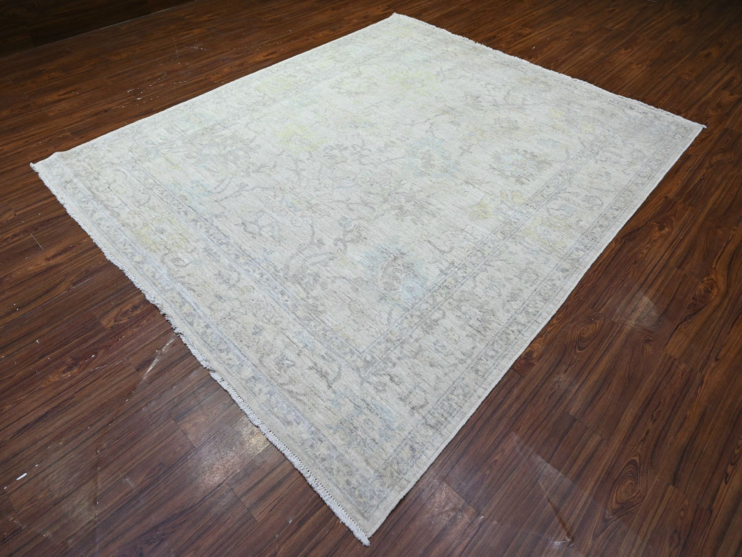 8'0" x 9'5" New Hand Knotted Grey Wool Rectangle Oriental Rug - MOA10288050