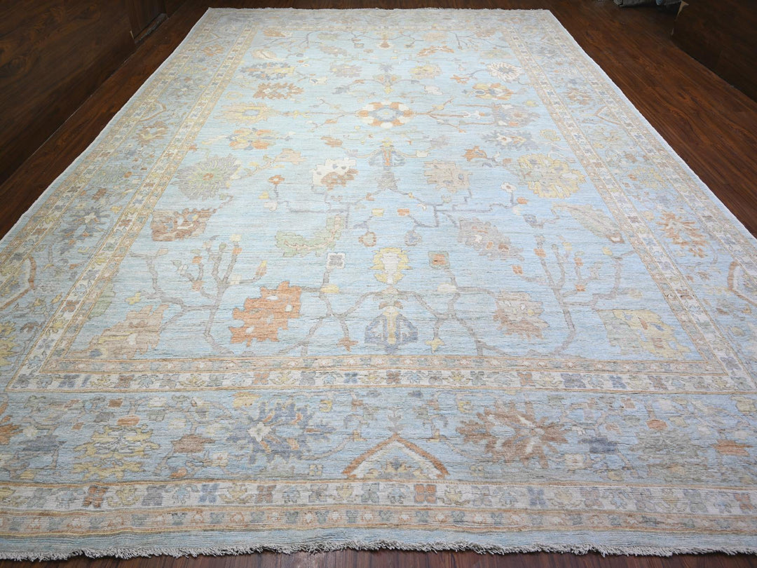 12'2" x 17'2" New Hand Knotted Blue Wool Rectangle Oriental Rug - MOA10288068