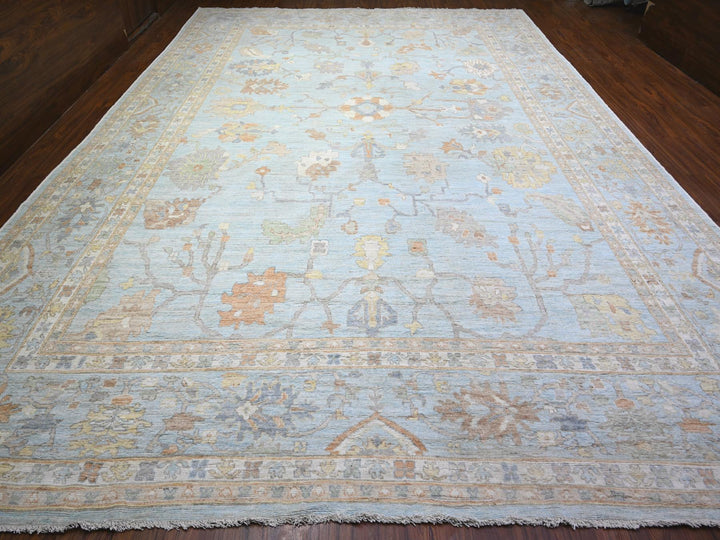 12'2" x 17'2" New Hand Knotted Blue Wool Rectangle Oriental Rug - MOA10288068