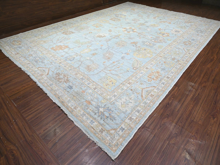 12'2" x 17'2" New Hand Knotted Blue Wool Rectangle Oriental Rug - MOA10288068