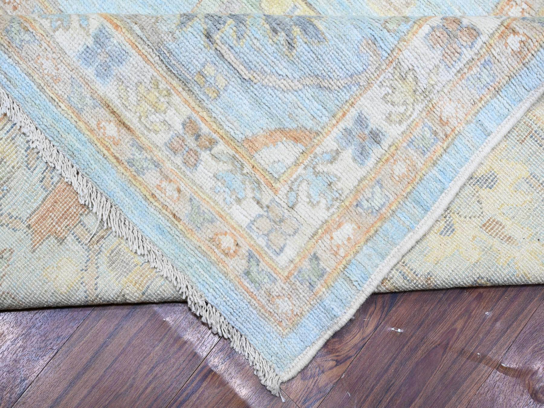 12'2" x 17'2" New Hand Knotted Blue Wool Rectangle Oriental Rug - MOA10288068