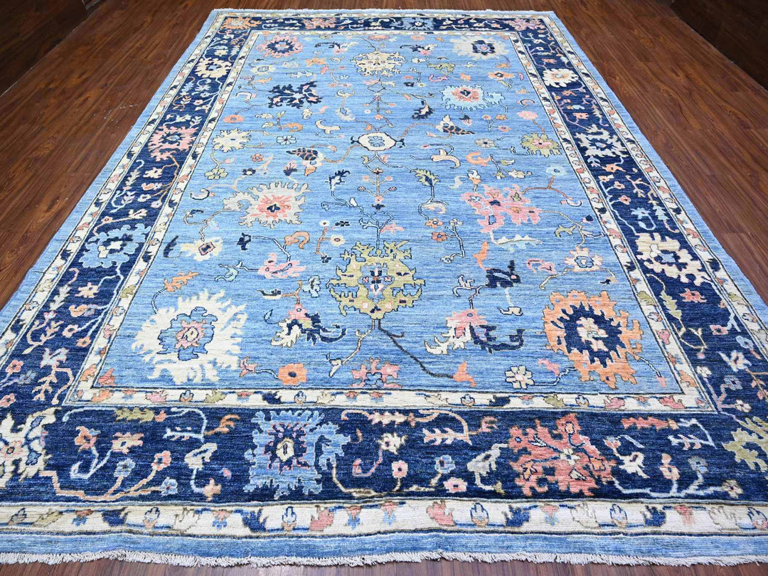 9'9" x 13'5" New Hand Knotted Blue Wool Rectangle Oriental Rug - MOA10288073