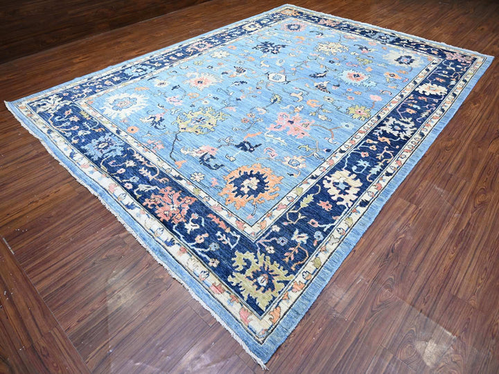 9'9" x 13'5" New Hand Knotted Blue Wool Rectangle Oriental Rug - MOA10288073