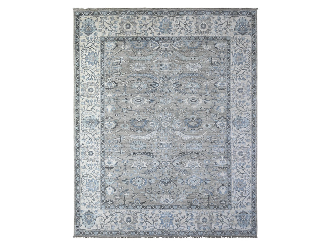 8'1" x 10'1" New Hand Knotted Grey Wool Rectangle Oriental Rug - MOA10288076